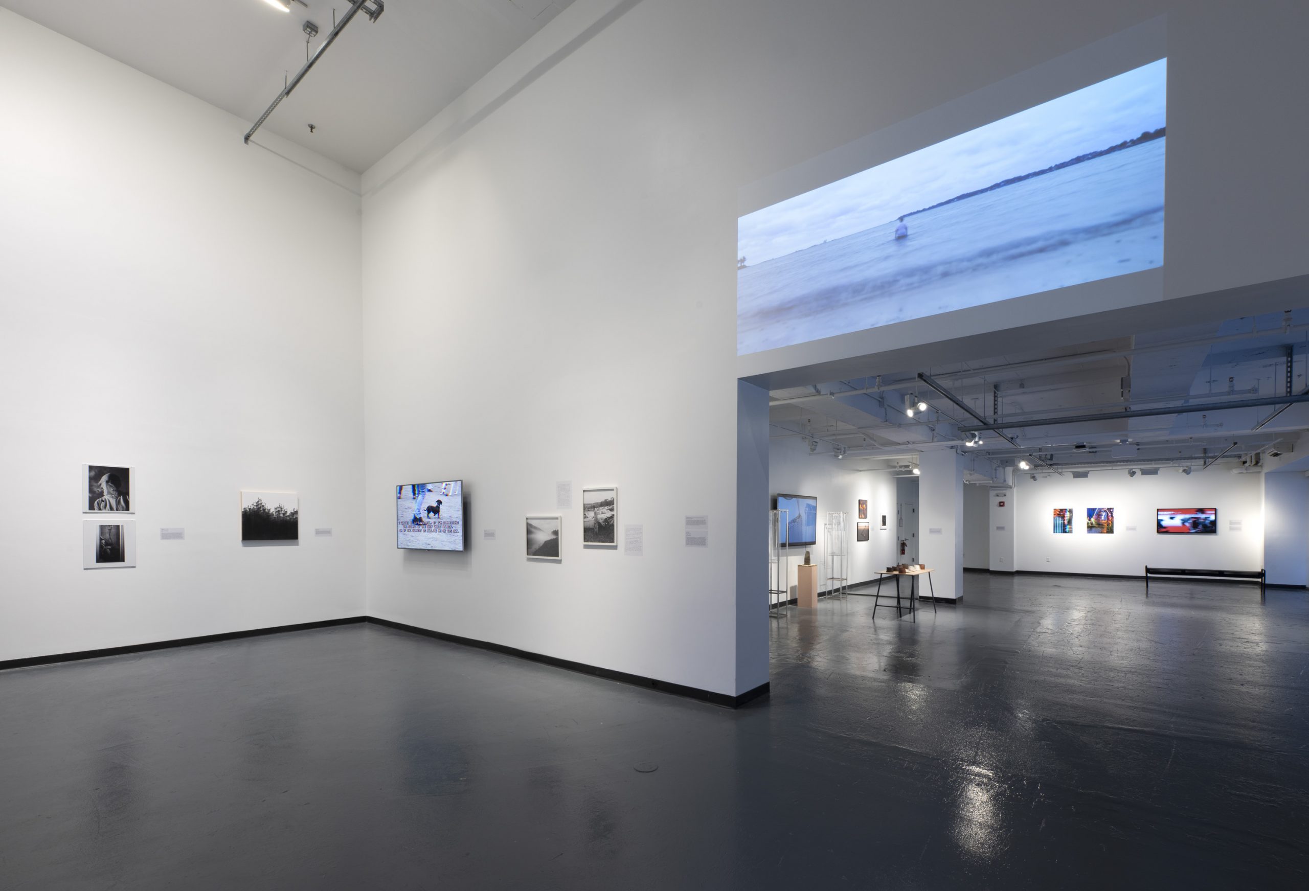 installation view of gallery showing multimedia works