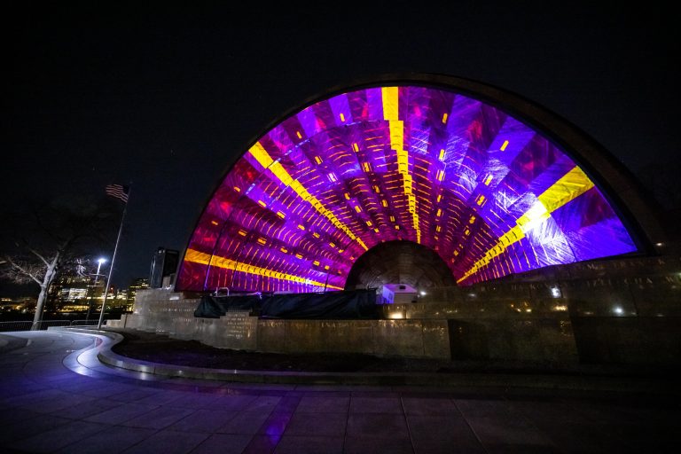 lights project on inside half dome stage