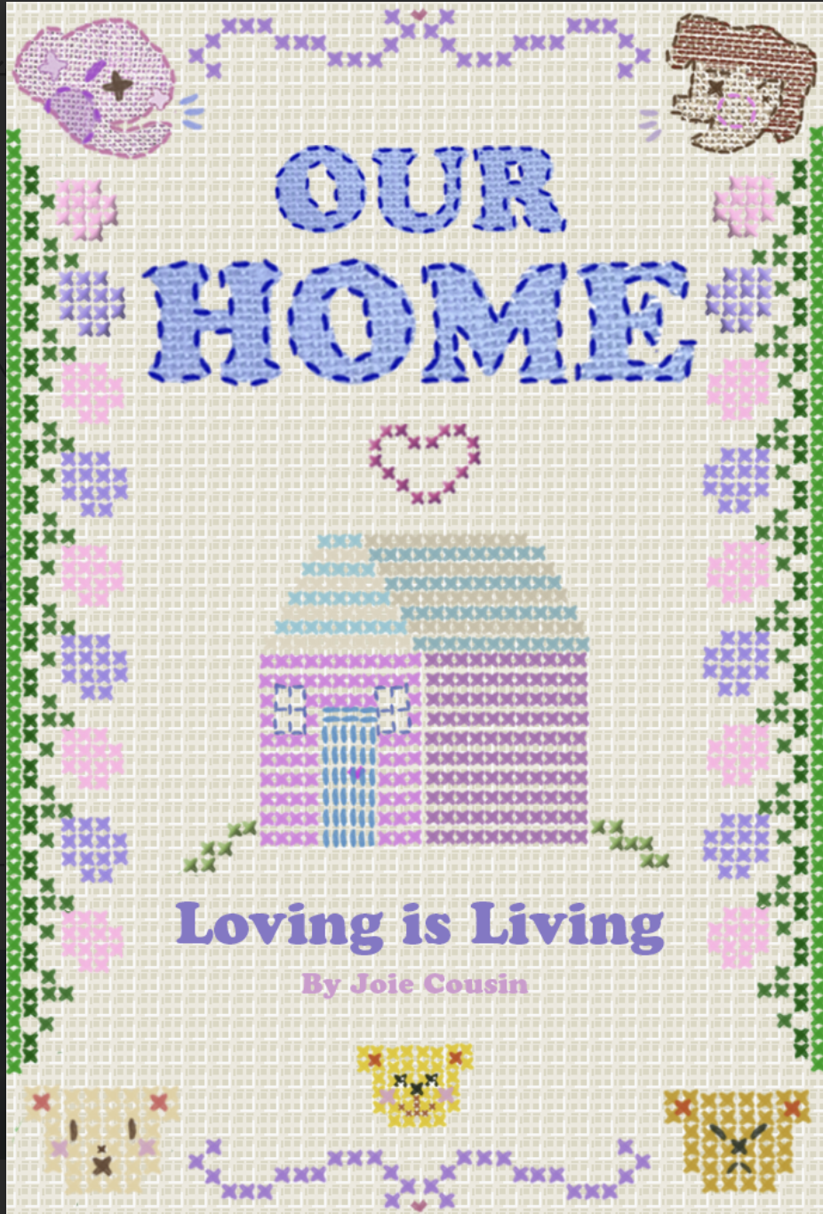 A cross stitched picture of a house
